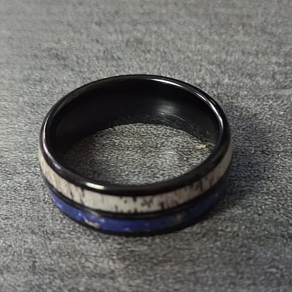Men's Personalized Deer Antler and Tungsten Ring - Engraved Antler Ring For Men